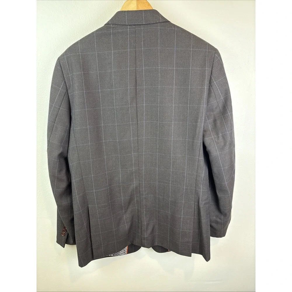 Tallia‎ Mens 100% Wool Sport Coat Blazer Jacket Two Button Brown 44R Windowpane